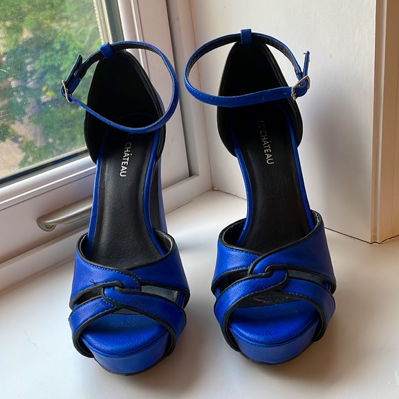 Fabulous high heels. Electric blue with black piping - Picture 2 of 4